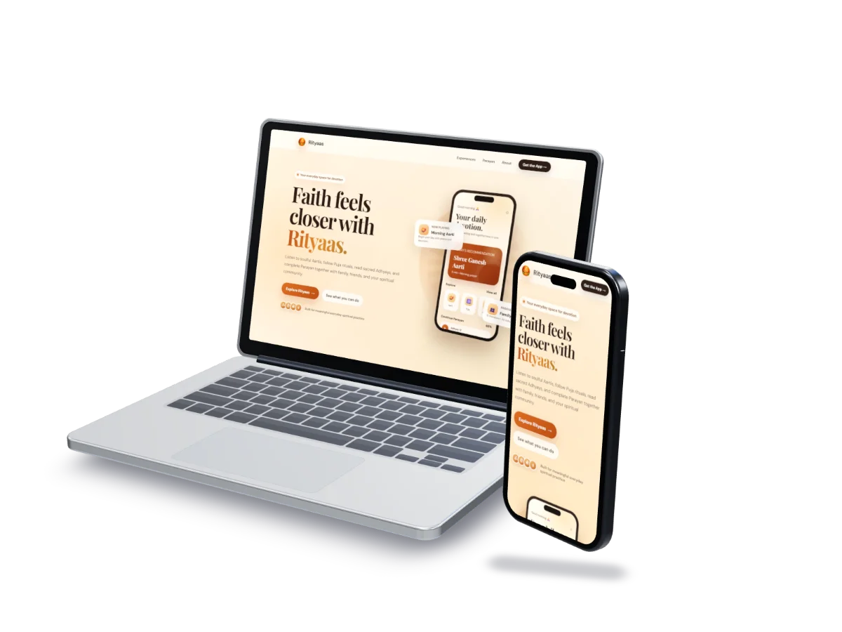 Rityaas's website and app on a laptop and phone